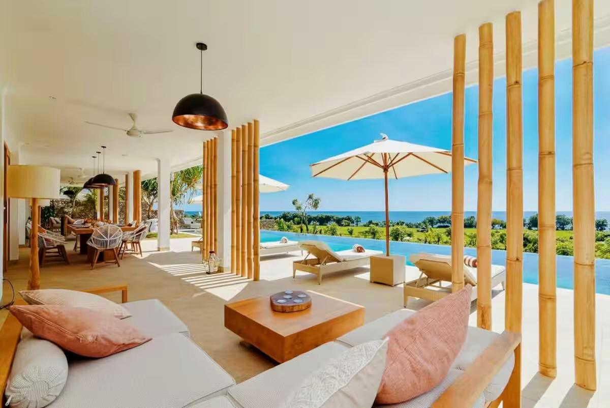 Bali villa living room open to the ocean